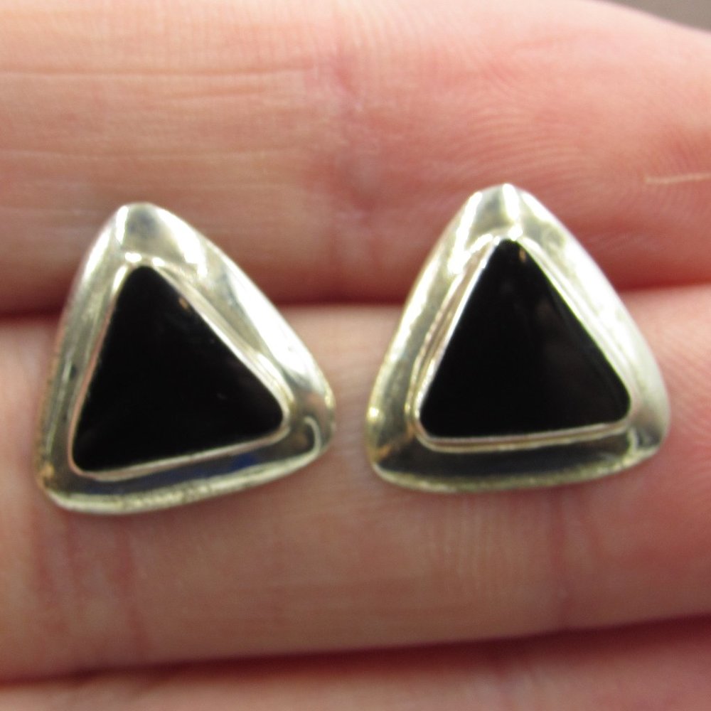 Sterling Silver Black Triangle Stud Earrings - image 1